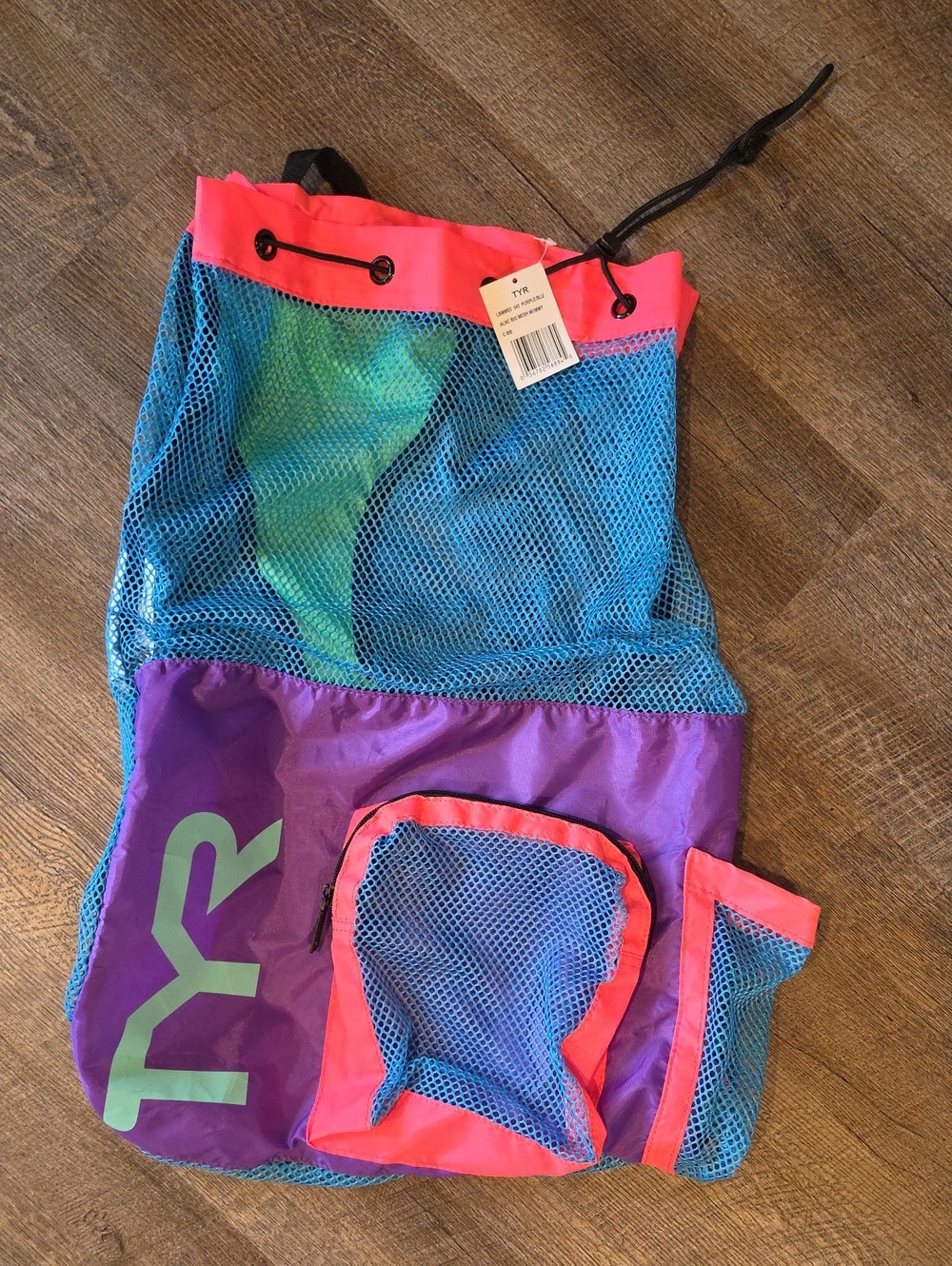 TYR Kids Blue/Purple Mesh Swim Bag with Pink Trim